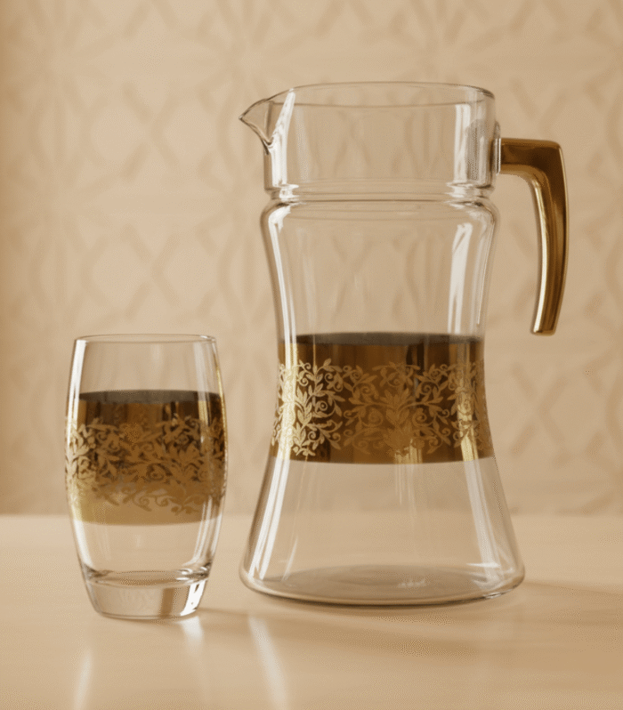 Stylish Barrel Golden Carafe Set 7Pc (Glass)