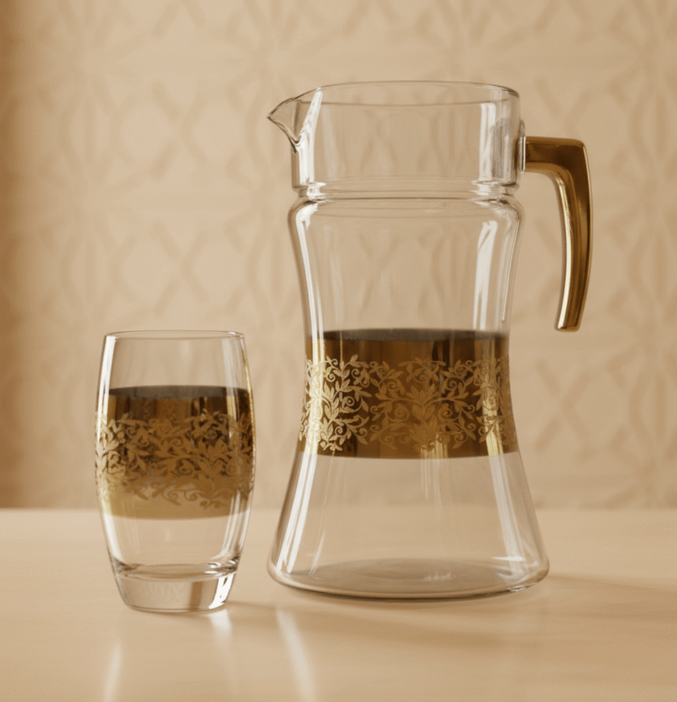 Stylish Barrel Golden Carafe Set 7Pc (Glass)